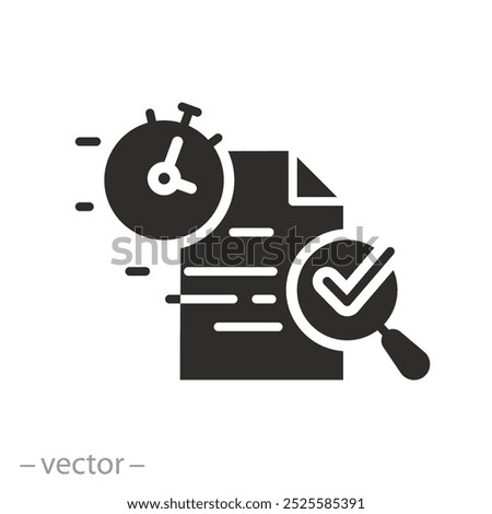 quick audit verification, fast review document with assess, time period exam, flat vector illustration