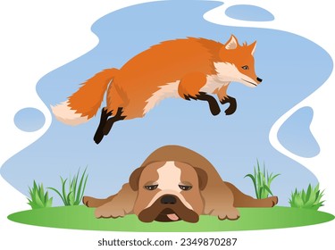 the quick brown fox jump over the lazy dog vector illustration, English language pangram, alphabet typewriters typography , animal illustration concept