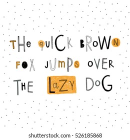 The quick brown fox jumps over the lazy dog. Hand drawn doodle abc. Cute vector alphabet.