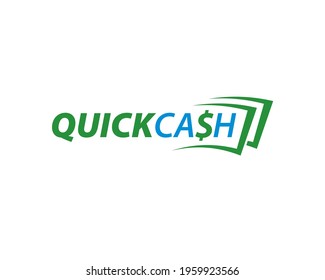 quick cash wordmark logo with letter s as dollar string $ and paper money