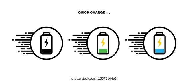 Quick charge smartphone technology icon. Inductive charging technology icon. lightning fast ev charging computing devices and phones. Speed fast charge icon.Phone charging Networks, wireless, and IoT.