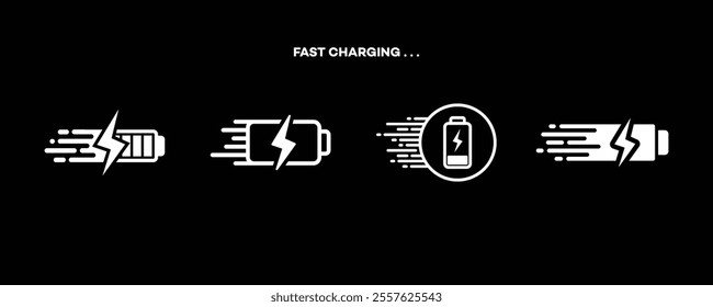 Quick charge smartphone technology icon. Inductive charging Usb-c. lightning fast ev charging computing devices and phones. Speed fast charge icon. Phone charging Networks, wireless, and IoT.