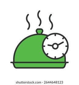 Quick Cooking, icon in line design green. Quick-cooking, fast-meal, instant, food, preparation, kitchen, recipe on white background vector. Quick Cooking, editable stroke icon