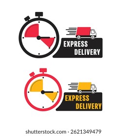 Quick delivery Sticker Design, A quick delivery truck equipped with a stopwatch, and chronometer sign, expedited, urgent, and quick delivery, on-time delivery 