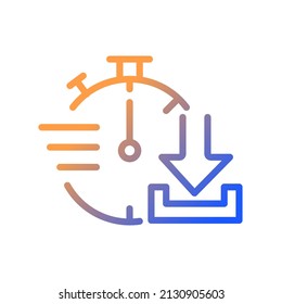 Icono de vector lineal de gradiente de descarga rápida. Transferencia de datos. Archivos digitales que reciben del sistema remoto. Símbolo de color de línea delgada. Pictograma de estilo moderno. Dibujo de contorno aislado del vector