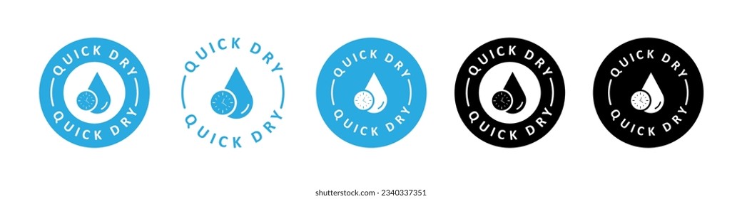 Quick dry design, sticker, label or template. Quick dry sign on cloth or clothes. Vector icon set