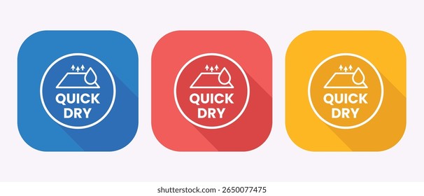 Icono de tecnología de tela de secado rápido con gota de agua y flechas en azul, rojo y amarillo
