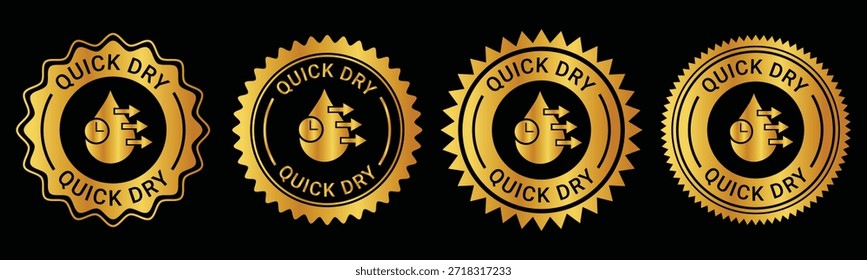Quick Dry Gold Badge Etiqueta Ícone Definir Modelo Vetor