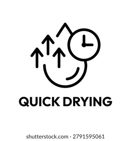 Quick dry icon set. Quick fast clock dry wet clothes symbol. Quick dry label, logo, badge, sticker, emblem, circle, black, vector, isolated illustration. Quick drying label product packaging design.
