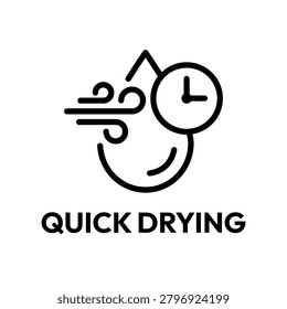 Quick dry icon set. Quick and fast clock dry wet clothes symbol. Quick dry label, logo, line, badge, sticker, circle, black vector, isolated illustration. Quick drying label product packaging design.