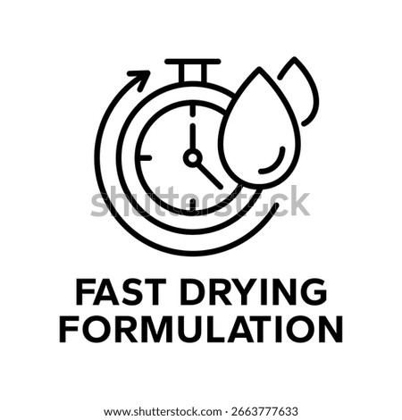 Quick dry icon set. Quick and fast clock dry wet clothes symbol. Fast drying formulation. Quick dry label product packaging design, logo, badge, circle, water drop, flat vector, isolated illustration.