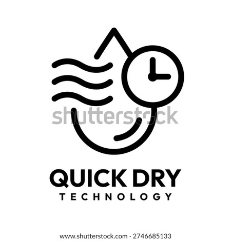 Quick dry icon set. Quick and fast clock dry wet clothes symbol. Quick dry label, logo, line, badge, sticker, circle, black vector, isolated illustration. Quick drying label product packaging design.