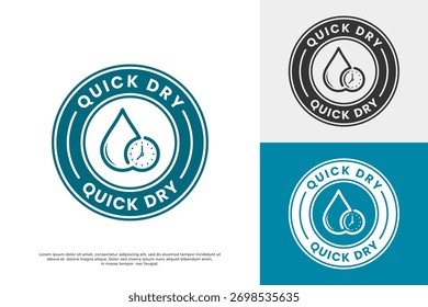 Quick Dry logo icon. A water drop in a circular arrow badge, symbolizing fast-drying technology for fabric, textiles, or cleaning products. Vector emblem.