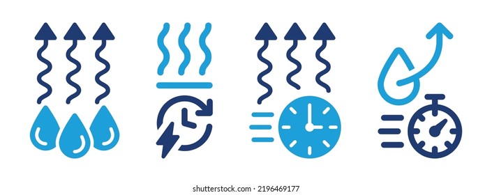 Quick Drying Icon Set. Water Drop With Clock Symbol. Dry Fast Icon Vector Illustration.