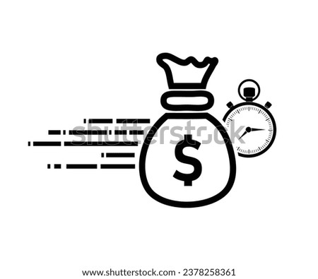 Quick and easy loan, fast Dollar money providence, business and finance services, timely payment, financial solution. Dollar with stopwatch icon. Vector illustration