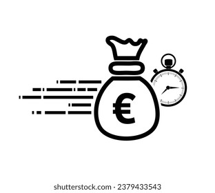 Quick and easy loan, fast Euro money providence, business and finance services, timely payment, financial solution. Euro with stopwatch icon. Vector illustration