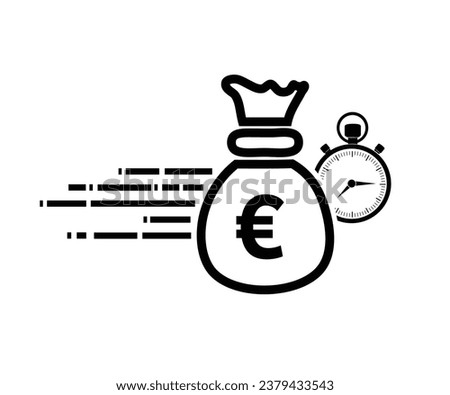 Quick and easy loan, fast Euro money providence, business and finance services, timely payment, financial solution. Euro with stopwatch icon. Vector illustration