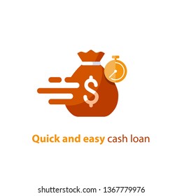 Quick and easy loan, fast money providence, business and finance services, timely payment, financial solution, vector icon