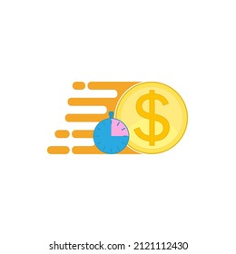 Quick and easy loan, fast money and credit . Gold coin, stopwatch and speed symbol. Vector illustration.