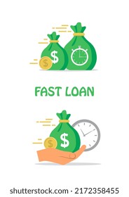 Ilustración vectorial de la provisión rápida de dinero de préstamo rápido y fácil. crédito instantáneo fácil, pago de préstamos, icono de dinero rápido, finanzas