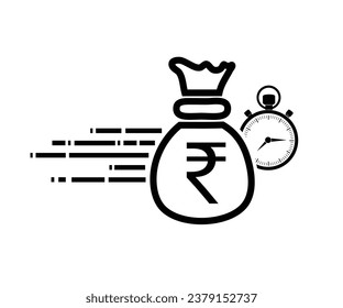 Quick and easy loan, fast Rupee money providence, business and finance services, timely payment, financial solution. Rupee with stopwatch icon. Vector illustration