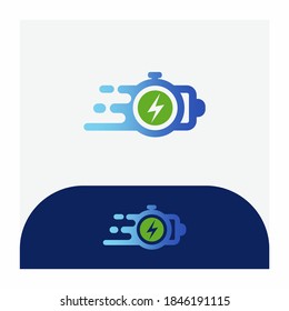 Quick and Fast Charging Battery Stopwatch Logo Vector Icon