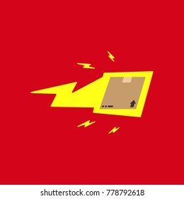 Quick fast lightning package delivery box illustration