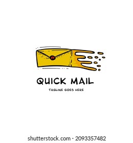 Quick and fast mail service logo with hand drawing doodle logo icon style