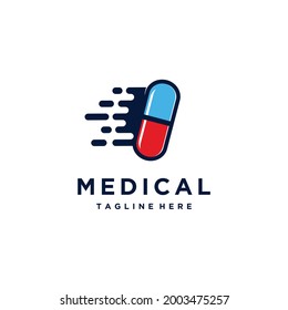 Quick Fast Medicine Capsule Pill Hospital Drugstore Delivery Logo Design Vector Icon Illustration