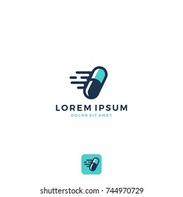 quick fast medicine capsule pill hospital drugstore delivery logo vector icon illustration