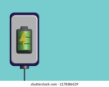 Carga rápida y rápida de la batería del smartphone. fondo mínimo con espacio de copia. 3 quinquies de representación.