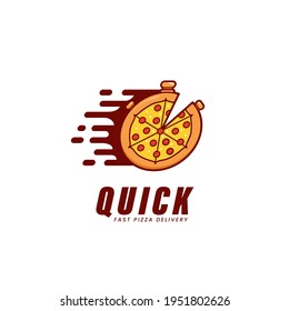 Quick fastest pizza delivery service logo, fast pizzeria delivery business logo icon with pizza as stopwatch illustration