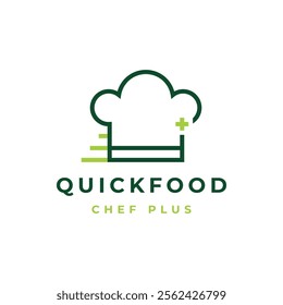 quick food logo design or chef hat with plus sign and fast