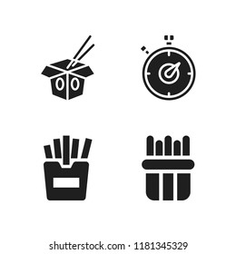 quick icon. 4 quick vector icons set. stopwatch, noodles and french fries icons for web and design about quick theme