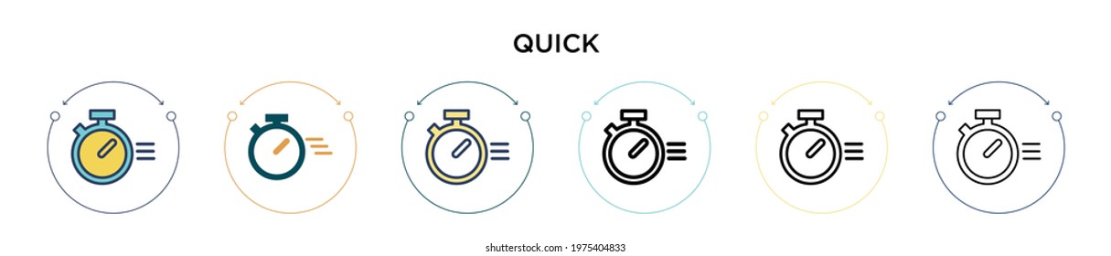Quick icon in filled, thin line, outline and stroke style. Vector illustration of two colored and black quick vector icons designs can be used for mobile, ui, web
