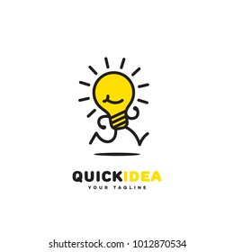 Quick idea logo template design with a running light bulb. Vector illustration.