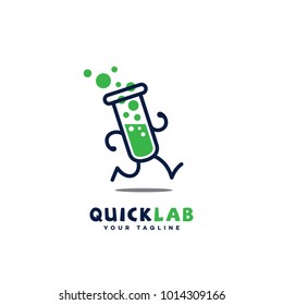Quick lab logo template design with a running flask. Vector illustration.