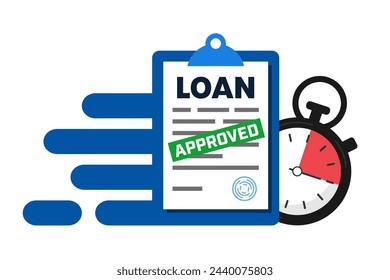 Quick Loan Concept. Document and Stopwatch. Vector illustration.