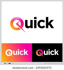 Quick logo. Speed ​​Icon. Letter Q with hour hands. Corporate Style, identity, using colors.