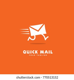 Quick mail logo template design with a running envelope. Vector illustration.