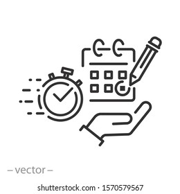 quick marking day icon, calendar reservation, fast deadline, rapid time, thin line web symbol - editable stroke vector illustration eps10