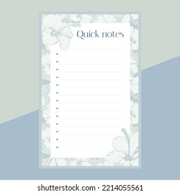 Quick notes list with green flowers background