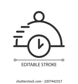 Quick order delivery pixel perfect linear icon. Restaurant dish. Waiting time. Catering service. Thin line illustration. Contour symbol. Vector outline drawing. Editable stroke. Arial font used
