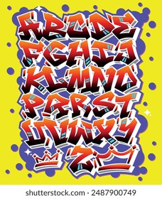 Quick piece alphabet, in strong tones, with a yellow background