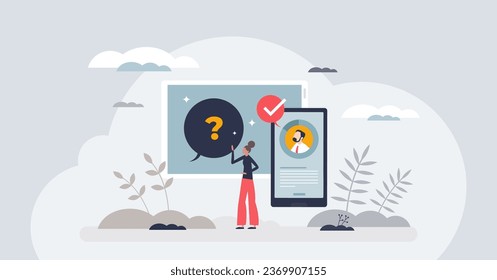 Quick queries and instant replies as fast response answer tiny person concept. Dialogue with customer or client as effective support for successful feedback vector illustration. Smart online web chat