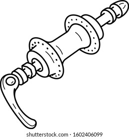 Quick release bicycle hub. Vector outline icon.