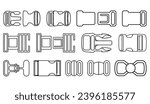 Quick Release buckles flat sketch vector illustration, set of bag accessories, lock, Clips, Berg and ladder locks buckles for back packs, climbing equipment, garments dress fasteners and Clothing belt