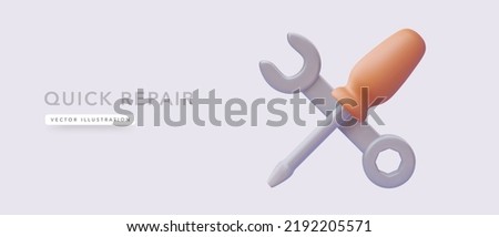 Quick repair banner concept with 3d realistic realistic wrench and screwdriver. Vector illustration Сток-фото © 
