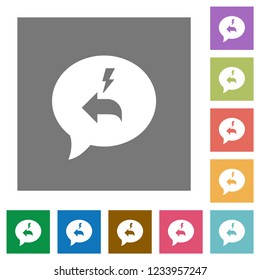 Quick reply message flat icons on simple color square backgrounds