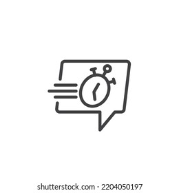 Quick response line icon. linear style sign for mobile concept and web design. Stopwatch and speech bubble outline vector icon. Symbol, logo illustration. Vector graphics